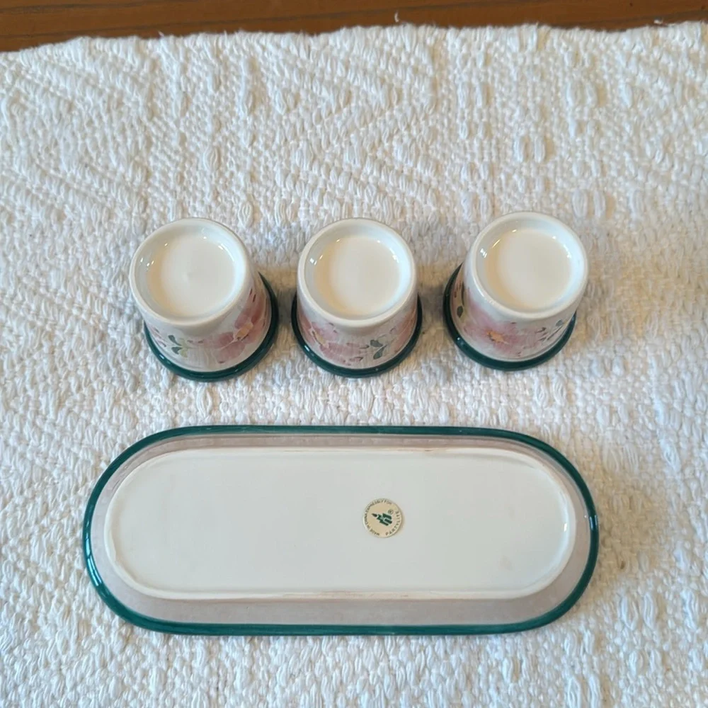 NIB- Partylite P7112 Floral Delight Votive Holders with Tray Trio Candle Holders